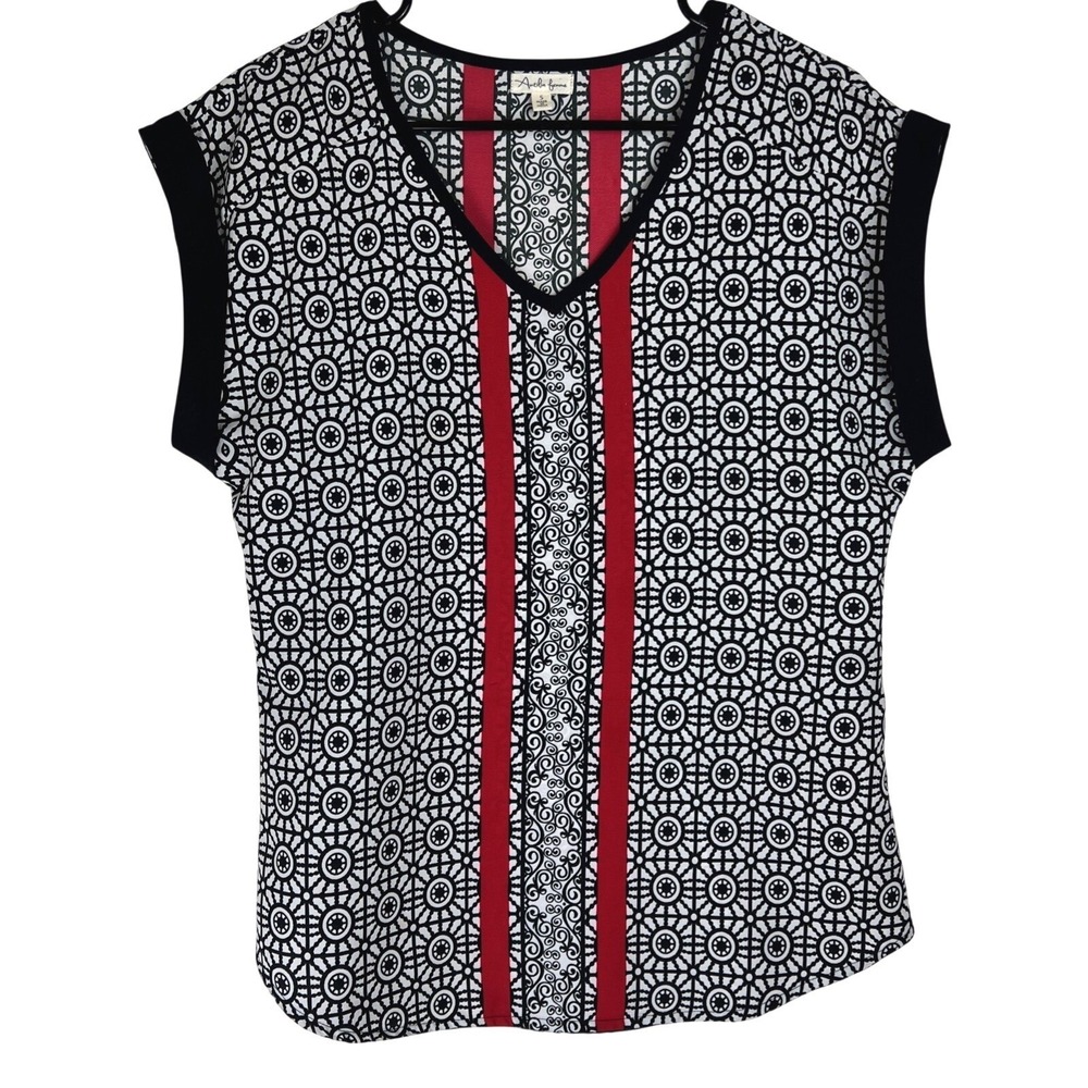 Antilia Femme Top S Geometric Medallion Print V-Neck Blouse Boho Artsy Festival